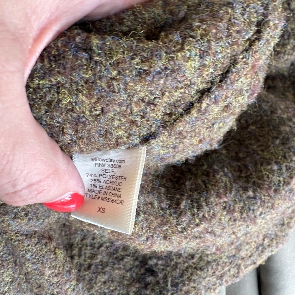 Willow & Clay Brown Olive Green Boucle Cardigan Jacket Women’s XS Zip Pockets - Picture 6 of 6